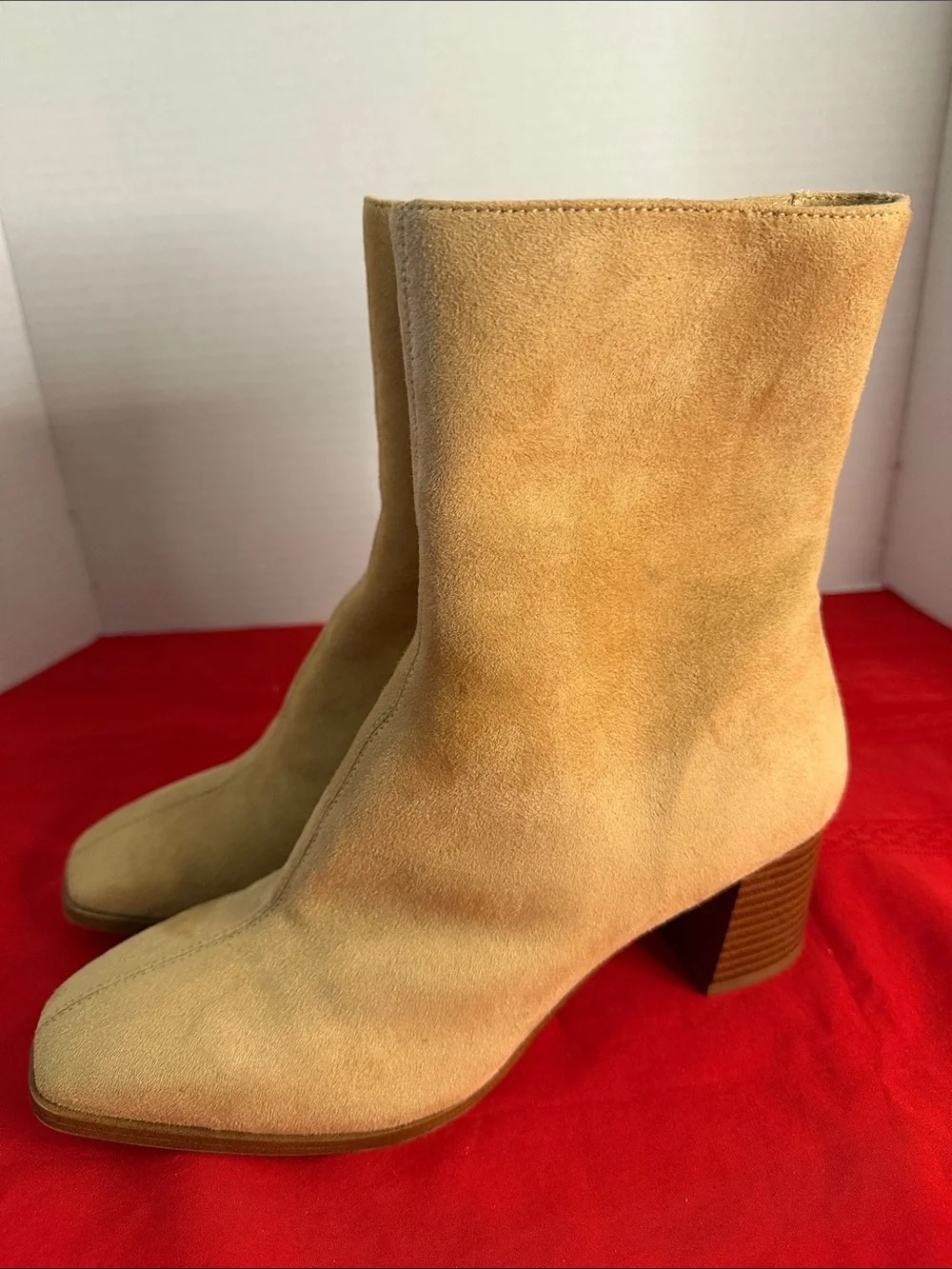 H&M Ankle Boots -Women's Camel Square Toe Suede Block Heel  Size 9.5